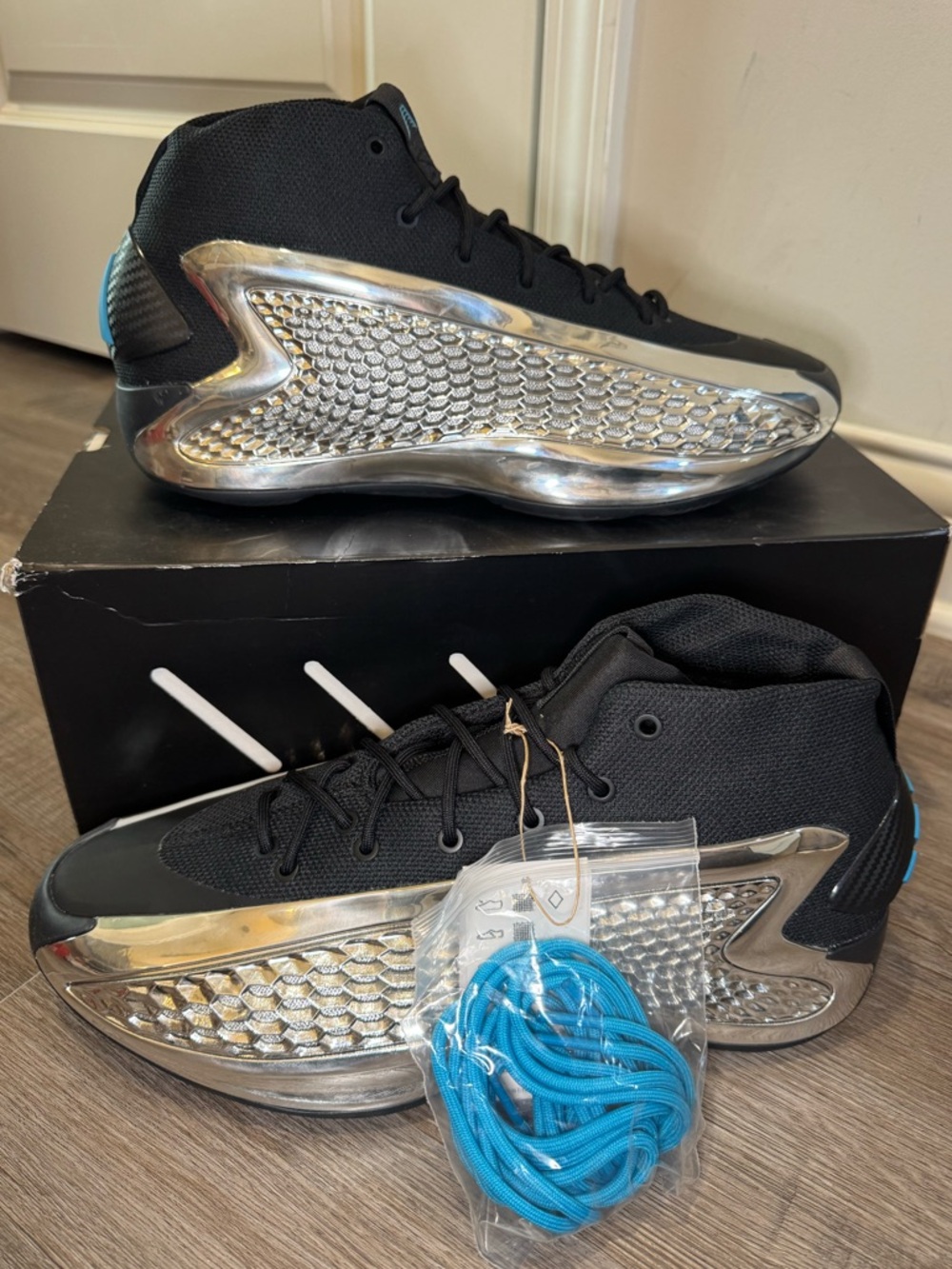 Adidas Anthony Edwards 1 Chrome Black Silver Athletic Sneakers